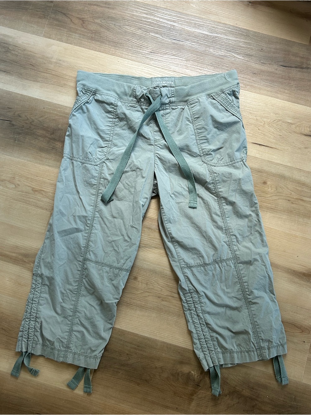 Calvin Klein Light Sage Cropped Drawstring Cargo Pants
